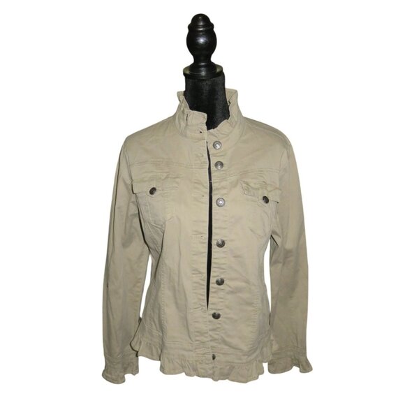 BOGO Baccini Tan Cotton & Spandex Jacket with Ruffle Trim size Large - Picture 1 of 8